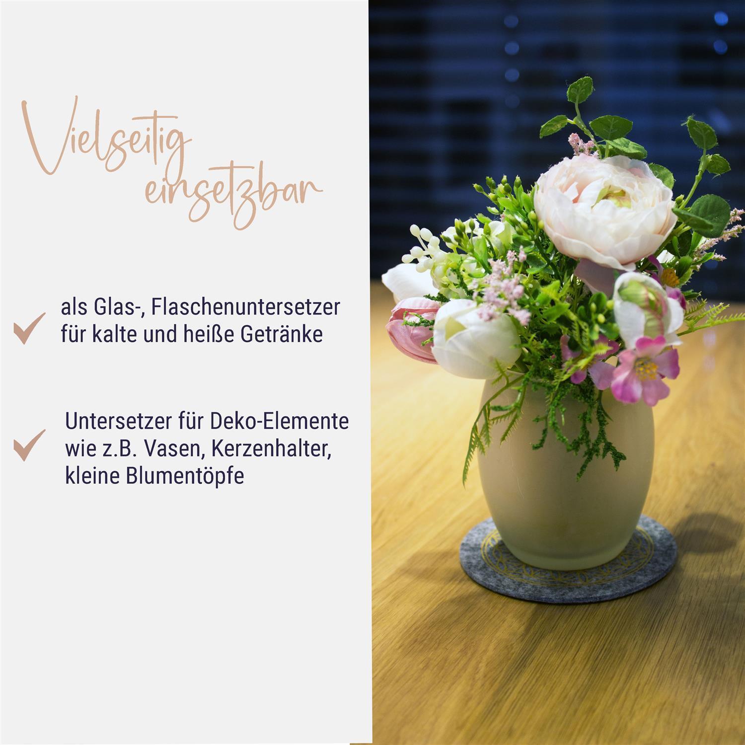 2er Set Blume des Lebens Glasuntersetzer - dunkelgrau (LX1954-LB)