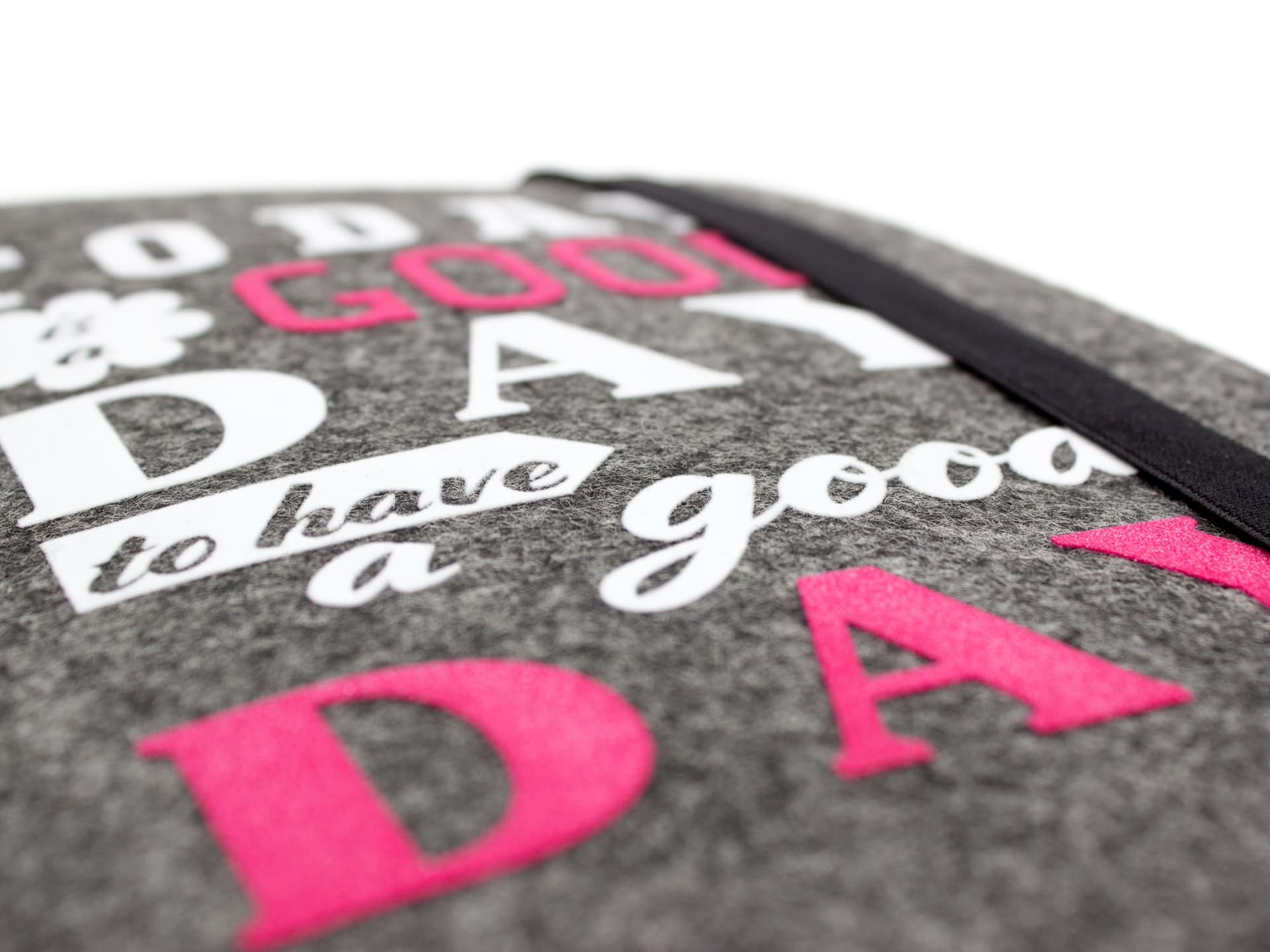 Felt notebook dark gray A5 with flock print "Good day"