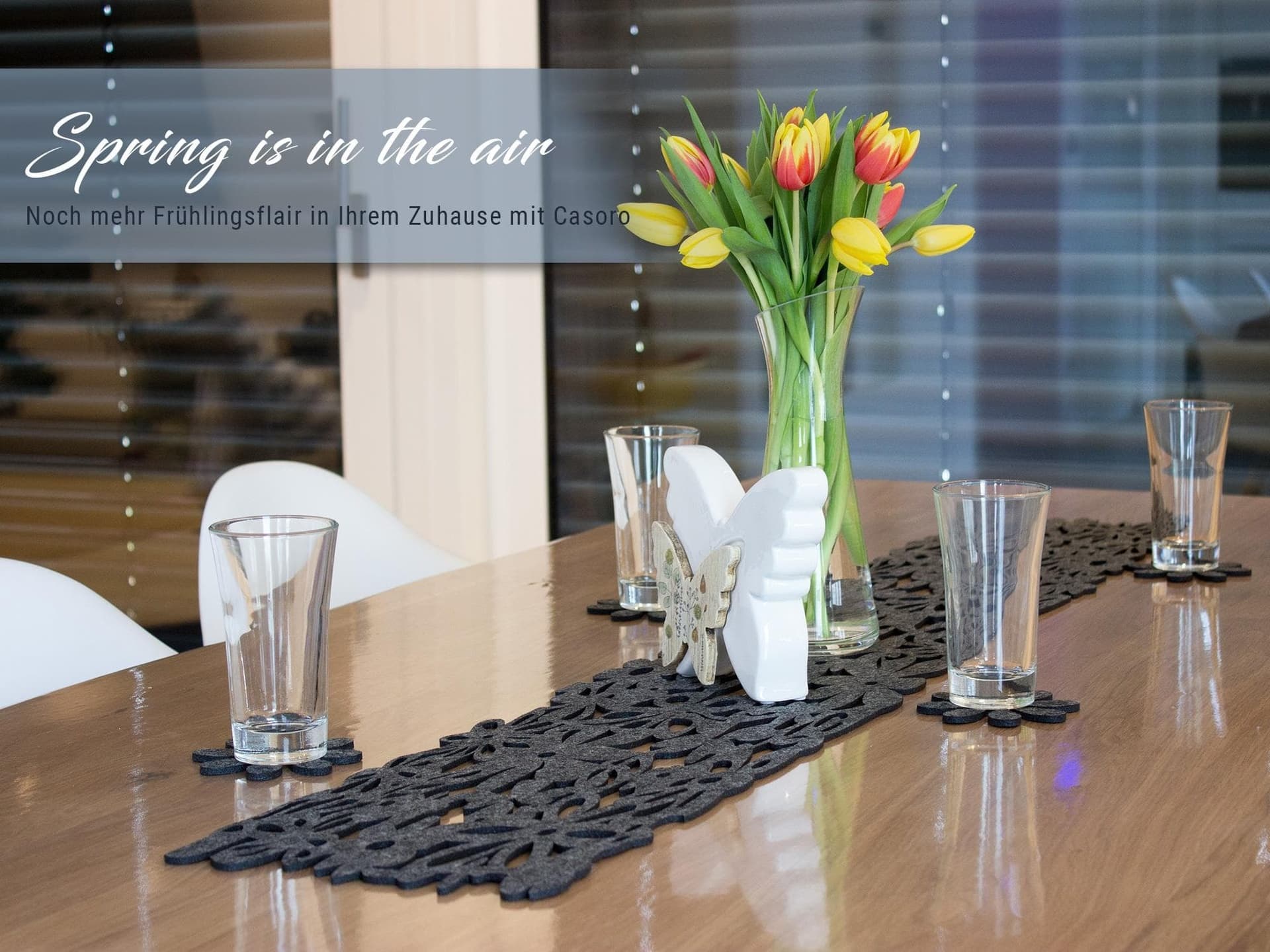 Felt table runner "Flora" in anthracite