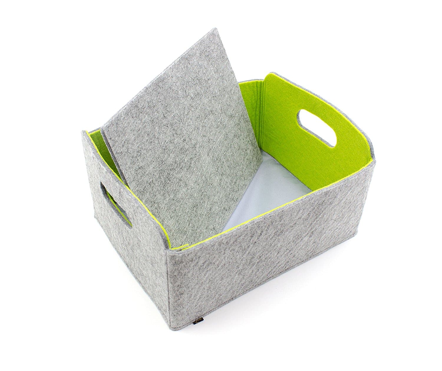 Set of 3 foldable felt storage boxes, gray/green